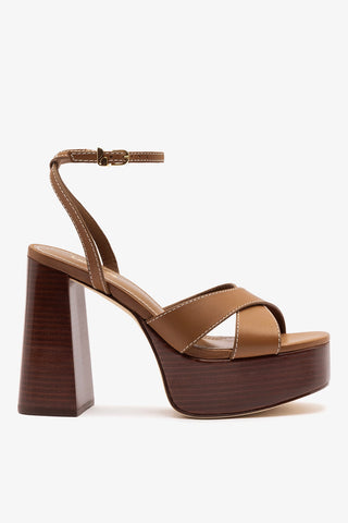 Dolly X Wood Sandal Caramel Leather Sandal Larroudé
