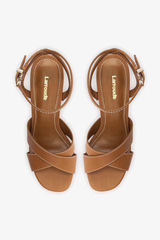 Dolly X Wood Sandal Caramel Leather Sandal Larroudé