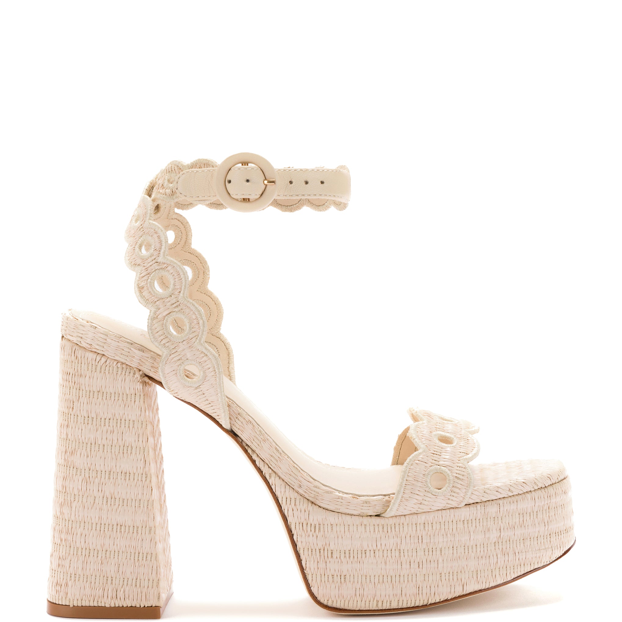 Dolly Broderie Sandal In Natural Raffia