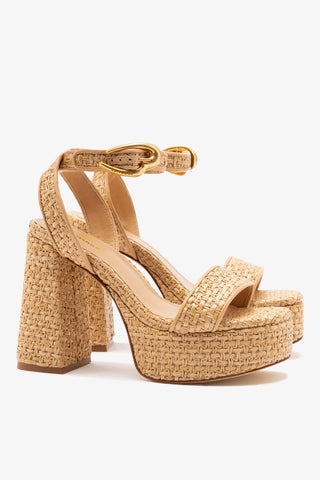 Dolly Verona Sandal In Beige Leather and Natural Raffia