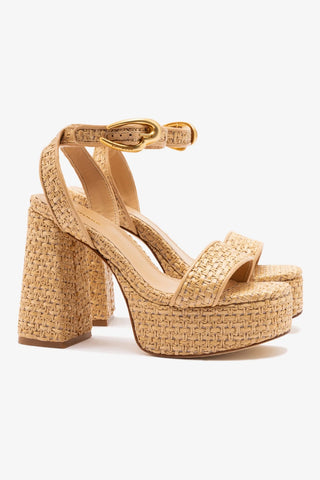 Dolly Verona Sandal In Beige Leather and Natural Raffia