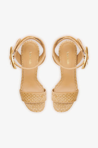 Dolly Verona Sandal In Beige Leather and Natural Raffia