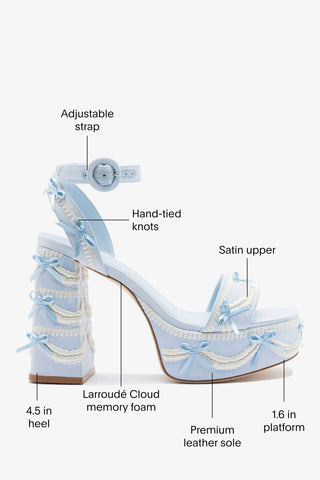 Larroudé x Tanner Fletcher: Dolly Cake&Lace Sandal Blue Satin Sandal Larroudé x Tanner Fletcher