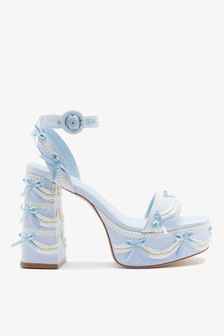 Larroudé x Tanner Fletcher: Dolly Cake&Lace Sandal Blue Satin Sandal Larroudé x Tanner Fletcher