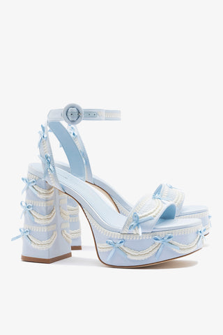 Larroudé x Tanner Fletcher: Dolly Cake&Lace Sandal Blue Satin Sandal Larroudé x Tanner Fletcher