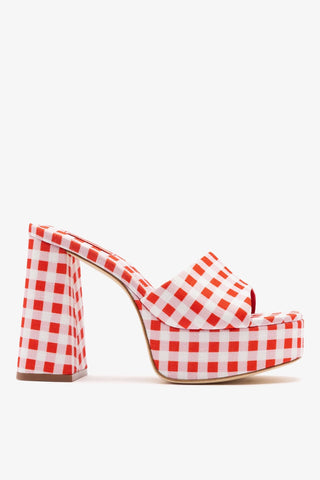 Dolly Platform Mule Scarlet Printed Raffia Mule Larroudé