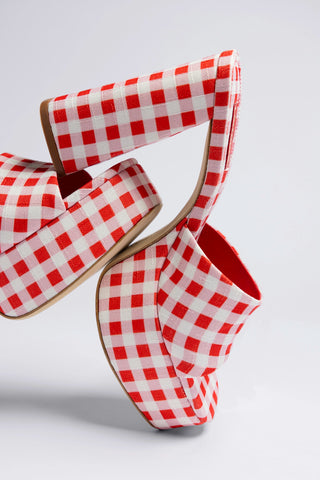 Dolly Platform Mule Scarlet Printed Raffia Mule Larroudé