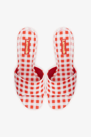 Dolly Platform Mule Scarlet Printed Raffia Mule Larroudé