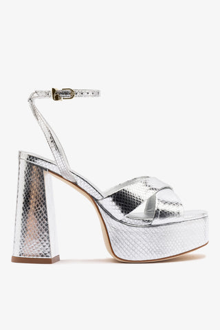 Dolly X Platform Sandal In Silver Snake Leather