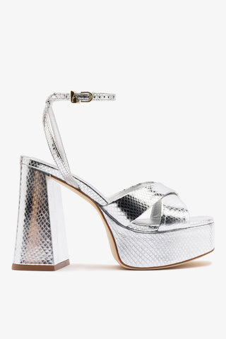 Dolly X Platform Sandal In Silver Snake Leather