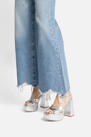 Dolly X Platform Sandal In Silver Snake Leather