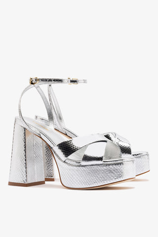 Dolly X Platform Sandal In Silver Snake Leather