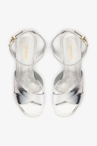 Dolly X Platform Sandal In Silver Snake Leather