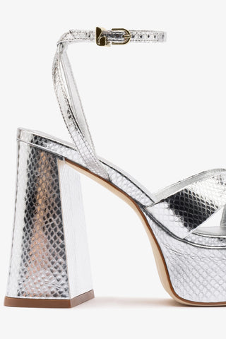 Dolly X Platform Sandal In Silver Snake Leather