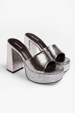 Dolly Platform Mule Silver Leather Mule Larroudé