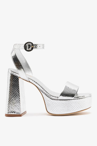Dolly Platform Sandal Silver Snake Leather Sandal Larroudé