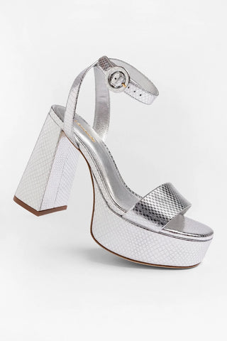 Dolly Platform Sandal Silver Snake Leather Sandal Larroudé