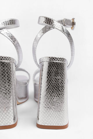 Dolly Platform Sandal Silver Snake Leather Sandal Larroudé