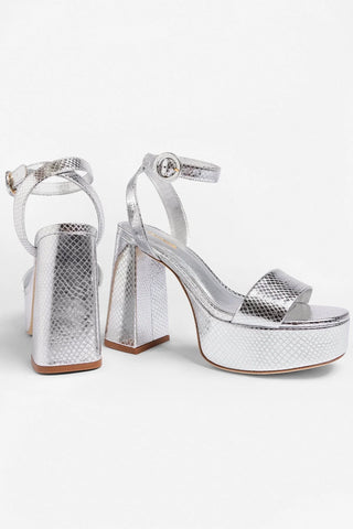 Dolly Platform Sandal Silver Snake Leather Sandal Larroudé