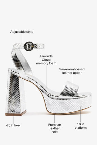 Dolly Platform Sandal Silver Snake Leather Sandal Larroudé