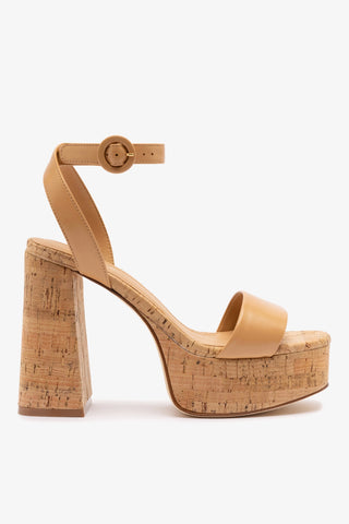 Dolly Sandal In Tan Leather and Natural Cork