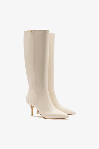 Kate Mid Boot In Ivory Leather Boot Larroudé