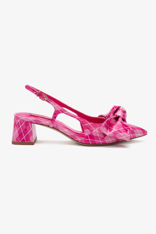 Elle Block Pump In Pink Argyle Patent Leather