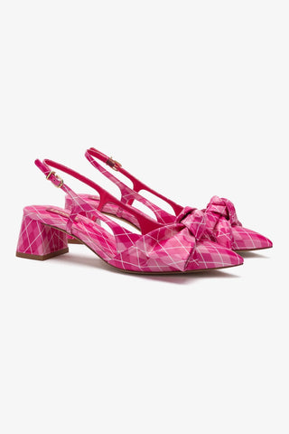 Elle Block Pump In Pink Argyle Patent Leather