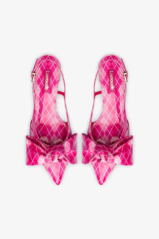 Elle Block Pump In Pink Argyle Patent Leather