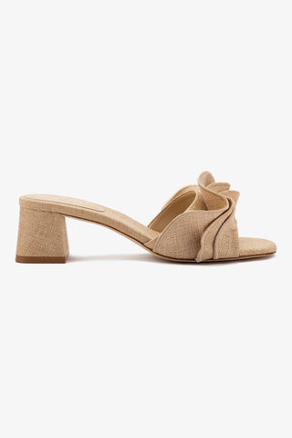 Brigitte Ruffle Mule In Beige Raffia