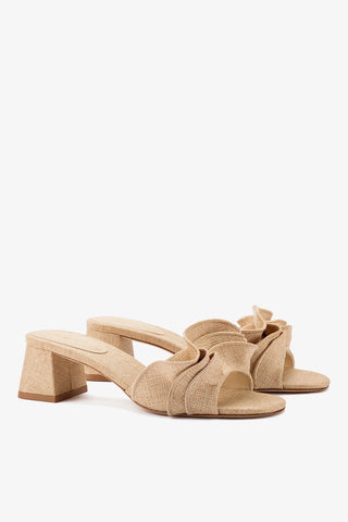 Brigitte Ruffle Mule In Beige Raffia Sandal Larroudé