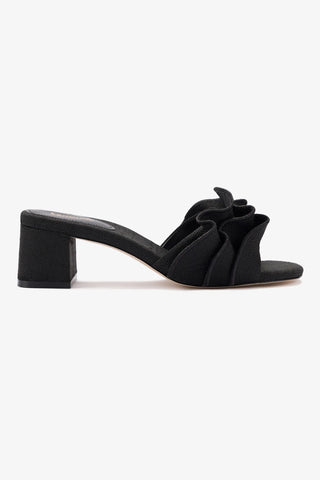 Brigitte Ruffle Mule In Black Raffia