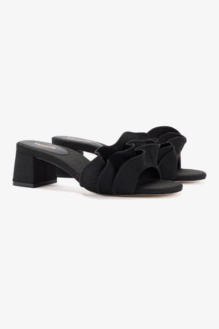 Brigitte Ruffle Mule In Black Raffia