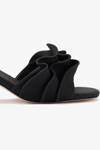 Brigitte Ruffle Mule In Black Raffia