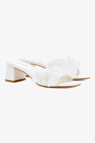 Brigitte Ruffle Mule In White Raffia