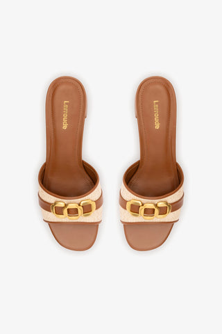 Franca Block Sandal In Natural Raffia And Caramel Leather