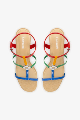 Hana Block In Multicolor Patent Leather and Raffia