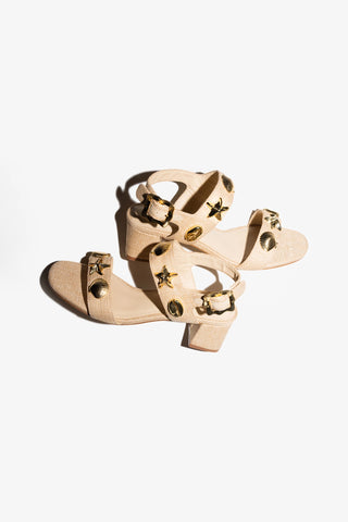 Madison Block Sandal Beige Raffia Sandal Larroudé