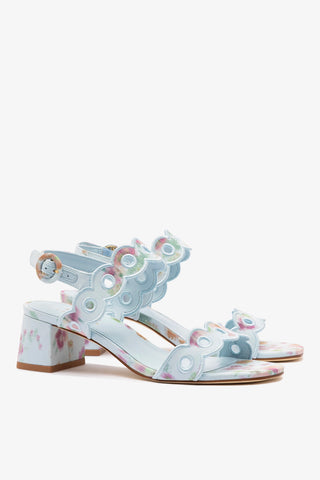 Larroudé x Markarian Florence Broderie In Apple Blue Floral Ikat