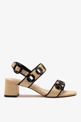Milan Sandal In Beige Raffia and Black Trimming