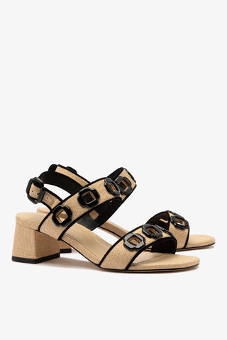 Milan Sandal In Beige Raffia and Black Trimming