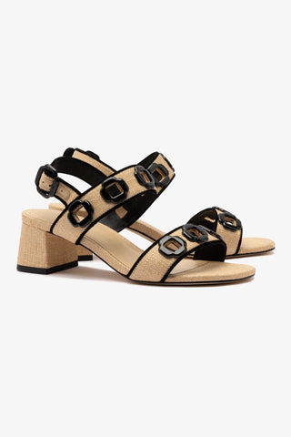 Milan Sandal In Beige Raffia and Black Trimming