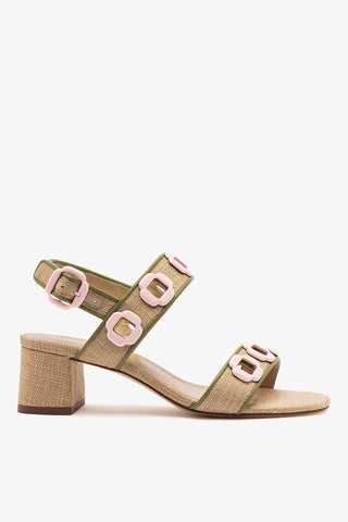 Milan Sandal In Beige Raffia and Seaweed Leather