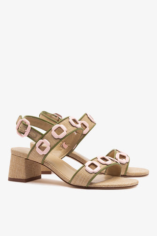 Milan Sandal In Beige Raffia and Seaweed Leather