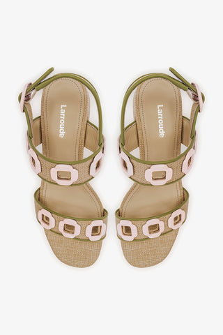Milan Sandal In Beige Raffia and Seaweed Leather