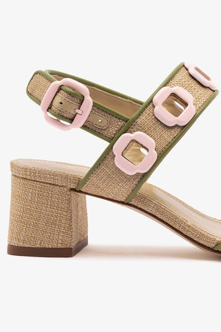 Milan Sandal In Beige Raffia and Seaweed Leather