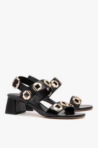 Milan Sandal In Black Leather Womens - Shoes - Sandals Larroudé