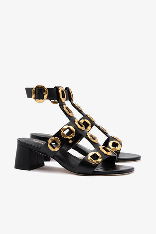 Milan Gladiator Block Sandal In Black Leather