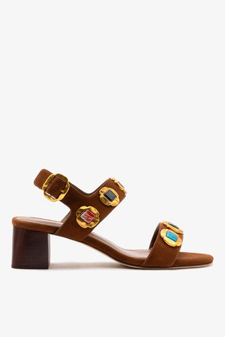 Milan Gioiello Block Sandal In Burnt Umber Leather