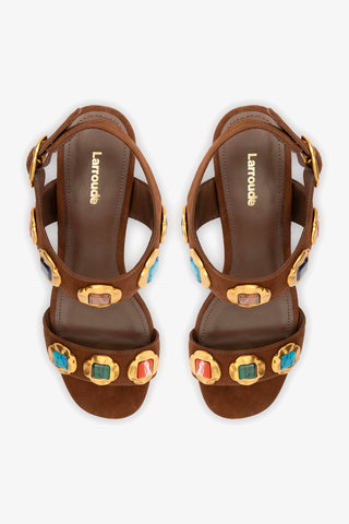 Milan Gioiello Block Sandal In Burnt Umber Leather